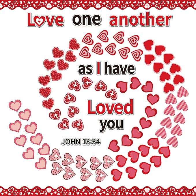 Pajean Valentine's Day Heart Bulletin Board Set Romantic Love Classroom Decorations Sweet Day Theme Paper Cutouts for Wall Window Decor School Office Supplies(Religious)