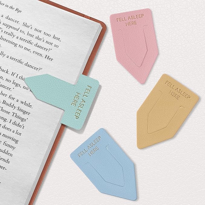 Leather Bookmark for Reading Women, Fell Asleep HERE Bookmarks, Index Book Marks for Book Lovers, 6 Pcs Light Color Set