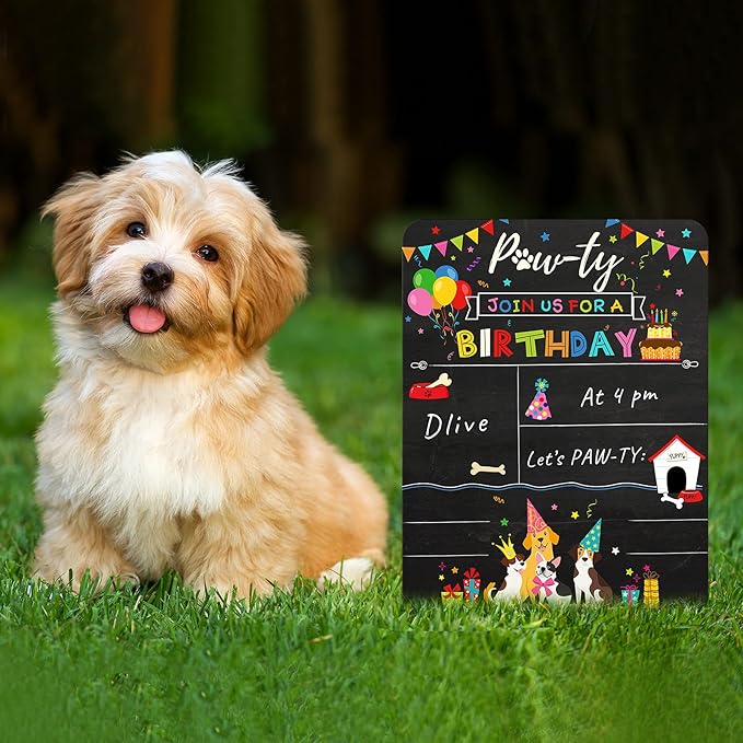 Tenare Dog Birthday Chalkboard Sign Pet Birthday Milestone Board Colorful Puppy Monthly Reusable Double Sided Doggy Chalkboard Sign for Photo Props Party Supplies Decoration 13.7 x 10 Inch