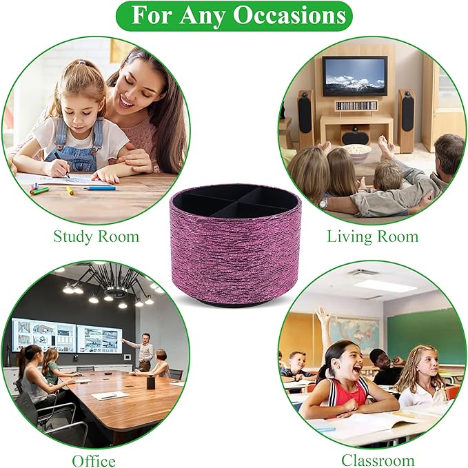 Round Leather Art Supply Organizer,Remote Control Holder,360-degree Rotating Pen Organizer with 4 Compartments(1-Light Tree Pink)