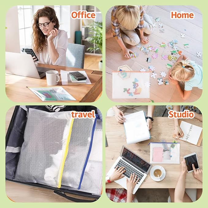 24 Pcs Mesh Zipper Pouch Bags, A3, 17x12 in Extra Large Zipper Bags, Puzzle Storage Bags, Reusable Zippered Pouches for Organizing, Board Game Organization,Office Supplies, Travel Toiletries