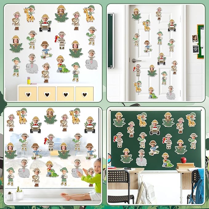 60pcs Jungle Safari Theme DIY Cutouts Jungle Animals Bulletin Board Decoration Set Forest Adventure Paper Cut-Outs Classroom Decor for Boy Girl DIY Photo Craft Kindergarten School Wall Door Supplies