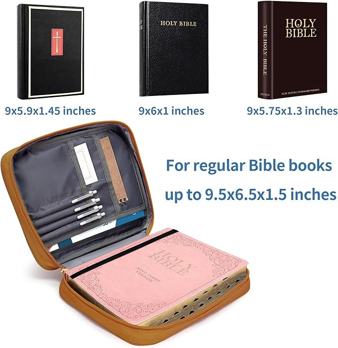 GUEER Bible Cover for Women, Bible Holder, Bible Cover Carrier Carrying Organizer Bag, Zipper and Pockets for Standard Size Bible, Gift for Women(leatherbrown)