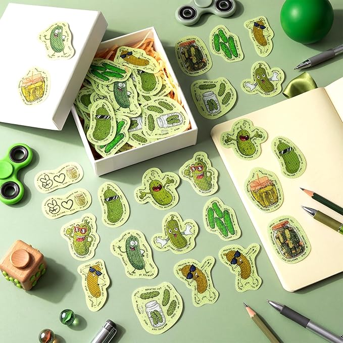Sabary 60 Pcs Mental Health Awareness Anxiety Sensory Stickers Bulk Sensory Strips Anxiety Calm Textured Strip Stickers with Inspirational Quotes Different Styles for Adults Relief (Pickles,Green)