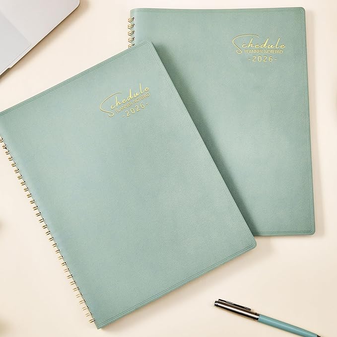 2026 Planner - Business Planner 2026, 3-Tier Schedule Planner Notepad, JAN 2026 - DEC 2026, 2026 Appointment Book, Daily Planners, 8.74" x 11.38", 60 Minutes Intervals + Monthly Tabs + Leather Cover + Pocket - Pea Green