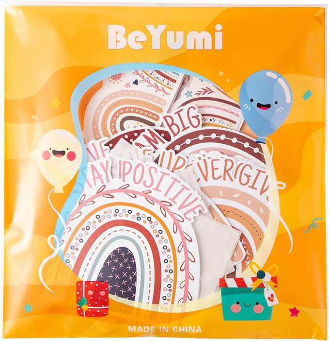 BeYumi 62Pcs Back to School Boho Rainbow Positive Sayings Cutouts Motivational Boho Rainbow Classroom Bulletin Borders Trim Decorations Set for School Home Wall Decor