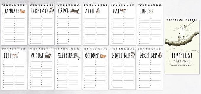 Cat Perpetual Calendar, Important Dates to Remember- 6x9 Monthly and Daily Wall Hanging Journal for Special Days- Birthdays- Anniversaries Book Birthday Gift Planner Organizer-VD