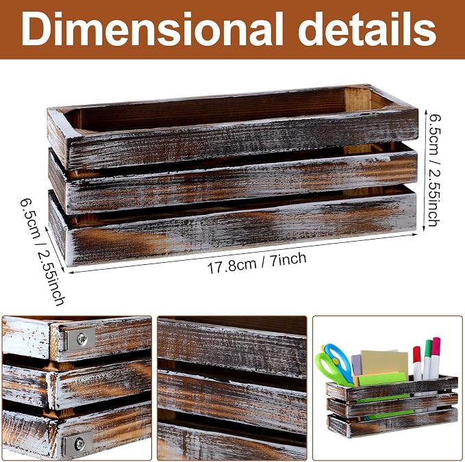 Tatuo 4 Pack Magnetic Whiteboard Marker Holder Burnt Wood Dry Erase Marker Holder for Whiteboard, Desktop Office Supplies Organizer Crates(Brown)
