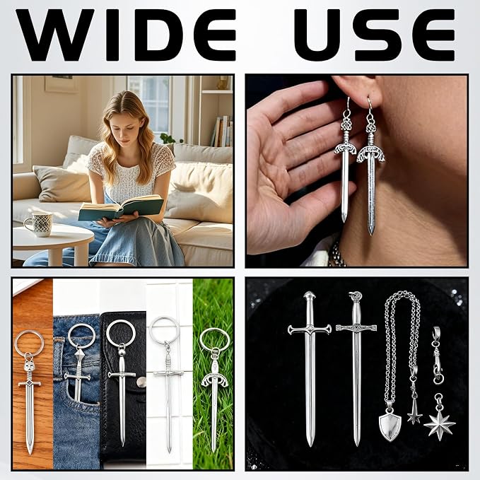 5 Pcs Silver Sword Bookmark, Mini Antique Swords Charms & Knife Bookmark, Zinc Alloy Mini Swords for Jewelry Making, Reading Bookmarks for Book Lovers