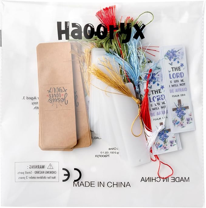Haooryx Flowers Christian Bible DIY Bookmark - 96Pcs Floral Bible Verse Tassel DIY Bookmark UV DTF Transfer Sticker Blank Transparent Rectangle Acrylic Book Marker Kid DIY Crafts Kit Birthday Gift Tag