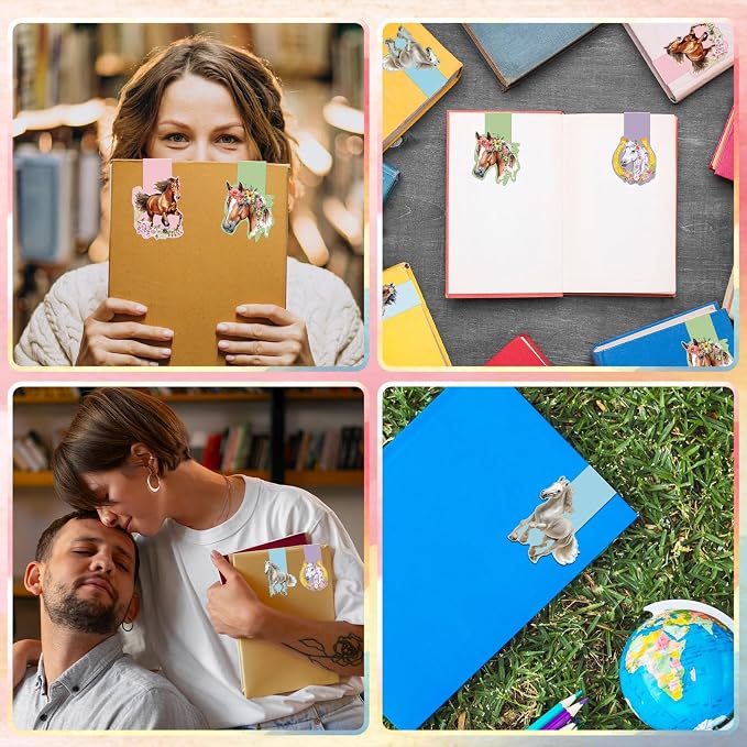 Wxiben Horse Shaped Magnetic Bookmark - 6 Pcs Funny Animal Magnetic Bookmarks Horses Book Mark Magnets Page Marker Clip Gift for Women Men Book Lovers Reading Office Bookworms