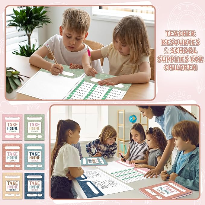 12 PCS Homework 2 Pocket Folders Bulk for Students Take Home Folders A4 Letter Size Boho Classwork Homework Organizer for Classroom Home School Office Teachers Educational Supplies 9.45 x 12.2 Inch