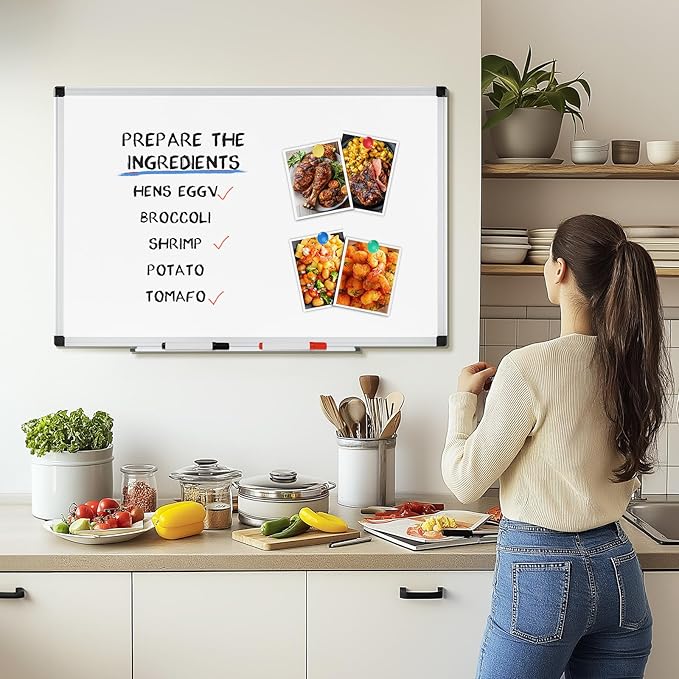 Magnetic Dry Erase Board & Whiteboard, 48 X 24 Inches, Silver Aluminum Frame, Comes with 1 Dry Eraser, 2 Dry Erase Markers 1 Pen Tray & 4 Push Pin Magnets