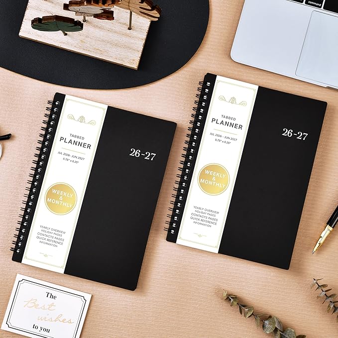 Planner 2026-2027 - Academic Planner 2026-2027, July 2026 - June 2027, 6.3" x 8.4", 26-27 Planner Weekly and Monthly, Colorful Tabs, PP Cover, A5 Thick Paper, Twin-Wire Binding - Black