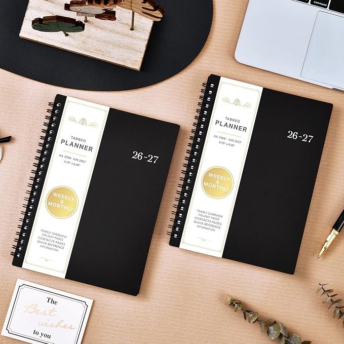 Planner 2026-2027 - Academic Planner 2026-2027, July 2026 - June 2027, 6.3" x 8.4", 26-27 Planner Weekly and Monthly, Colorful Tabs, PP Cover, A5 Thick Paper, Twin-Wire Binding - Black