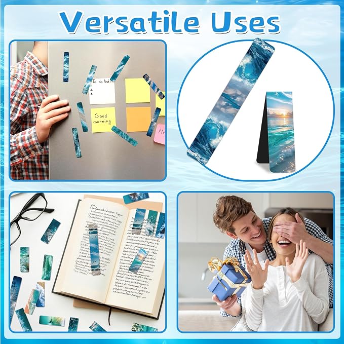 48Pack Magnetic Bookmarks for Reading Women Men Teacher Book Lovers Gifts, Bookmarks Bulk Personalized Bookmark Magnet Bookmark Clips Cute Pretty Funny Book Markers (Sea)