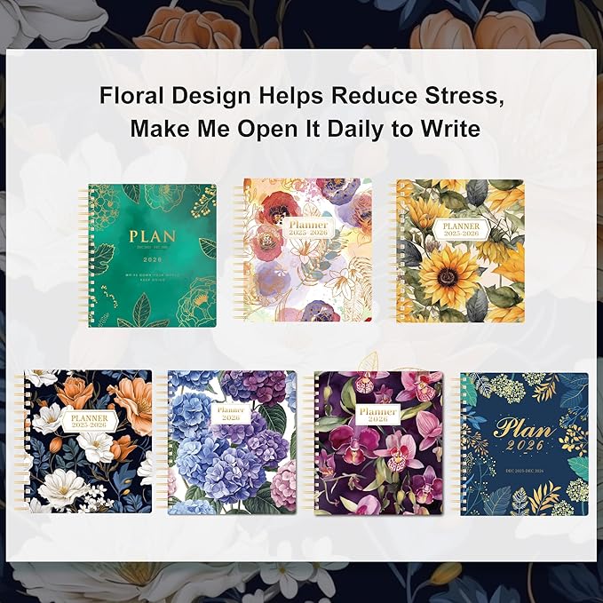 CAGIE 2026 Planner Weekly and Monthly, Jan-Dec 2026 8.3 x 9.3 Inch Hardcover Spiral Bound, 13 Tabs and Pocket, Floral Daily Planner for Women, Perfect 2026 Yearly Calendar Planner