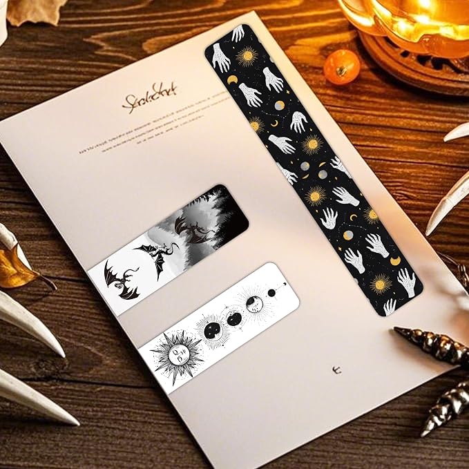 Dark Fantasy Magnetic Bookmarks: 30 Pcs Gothic Witchy Moon Book Mark Clips for Book Lovers, Dark Academia Page Marker for Reading Women Men, Bookish Gifts for Birthday Halloween School Office Supplies