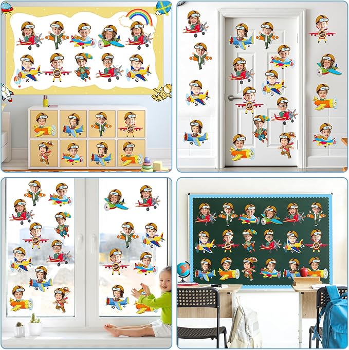 60pcs Pilot Airplane Cutouts Aircraft Bulletin Board Decorations Adventure Travel Theme Paper Cut-Outs Classroom Decorations for Classroom DlY Craft Photo Kindergarten Preschool Wall Door Supplies