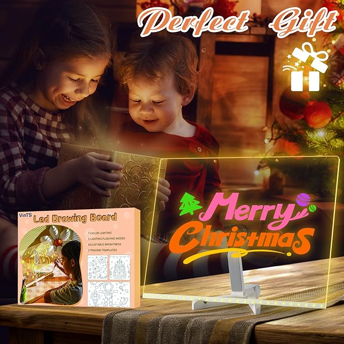 VINTS LED Drawing Board,19-Inch Acrylic Dry Erase Board with Light,3 Modes & 7 Colors Light up Drawing Board with Stand,7 Markers,3 Tracing Templates for Kids Teen Gifts,15.75"X11.81"