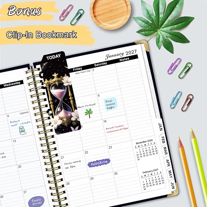 2026-2027 Planner Weekly and Monthly, Jul.2026 - Jun.2027, 6.3" X 8.5" Daily Planner Spiral Bound, Academic Planners with Monthly Tabs, Inner Pocket for Women Men