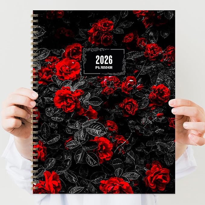 TF Publishing 2026 Red Roses Large Weekly Monthly Planner with 12-Month Calendar Grid, Goals and Task Trackers, Notes Section, and Stickers - Large Planner for School or Work - 9in x 11in