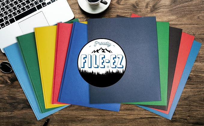 FILE-EZ Two-Pocket Folders with 3-Prong Fasteners, Light Blue Color, 25-Pack, Durable Textured Paper, Matte Finish, Letter Sheet Size (EZ-92520)
