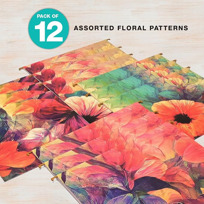 Global Printed Products Deluxe Designer Printed Hanging File Folders, 4 Patterns, Letter Size, 12/pk (Abstract Floral)