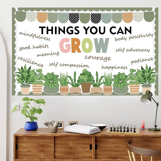 Summer Plant Classroom Bulletin Board Decorations Greenery Motivational Bulletin Board Set Plant Positive Growth Mindset Paper Cutouts for Back to School Nursery Elementary Home Wall Decor