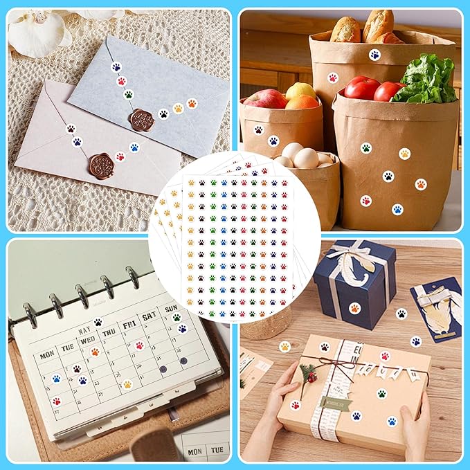 6000 Pieces Paw Print Stickers, Puppy Paw Prints Stickers, Round Dog Paws Print Decals Colorful Mini Incentive Reward Sticker for Kids, Behavior Chart Sticker for Students Teachers Classroom Supplies