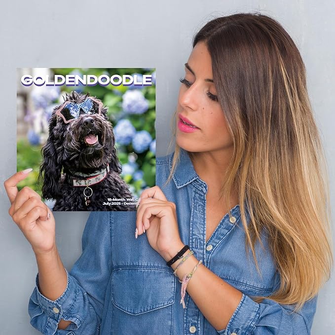2025-2026 Wall Calendar,Goldendoodle Wall Calendar, 12" x 24" Open,Family Planner Calendar Organizer with Goldendoodle Images, for Dogs Lovers