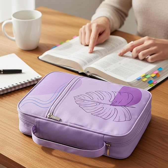 Mr. Pen- Bible Cover Case, Carrying Book Case with Durable Handle and Zippered Pocket, Bible Protective Church Bag for Men & Women, Christian Gifts, Pale Purple