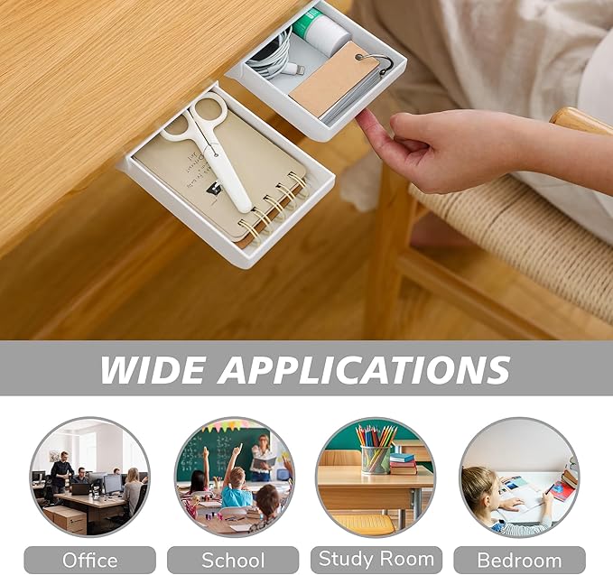 Periea Luna Under Desk Drawer Organizer, Self-Adhesive Storage Tray (White)