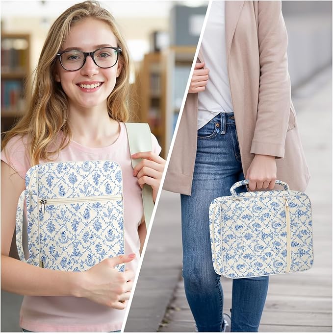 WOBAGMEN Bible Cover Case for Women,Large Bible Tote Bags Organizer Quilted Carrying Case for Girls,Bible Study Supplies Accessories Christian Gifts for Women (Vintage Blue, L)
