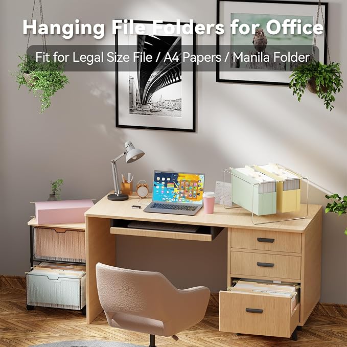 Ansook Hanging File Folders Legal Size Extra Capacity,Heavy Duty 4" Expanding Legal File Folder Hanging with Tabs,6 Pack Plastic Filing Cabinet Folders,Hanging File Organizer for Office Home School