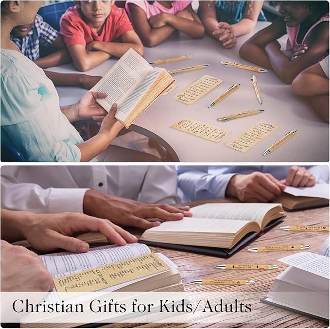 Spakon 50 Sets Christian Gifts Bulk Bible Verse Pen Religious Double Sided Emergency Numbers Bookmark for Men Women Church Members Sunday School