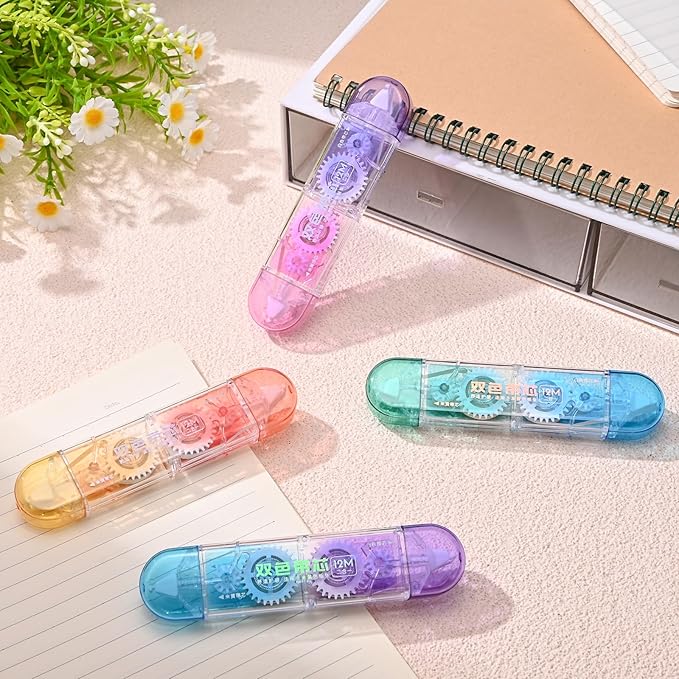 Temiary 4 Pcs 2 in 1 White & Beige Correction Tapes Pens, Quick Dry White Smooth Pull Out Pen for Writing, Cute Tapes Easy to Use for Classroom Office Back to School Supplies (Gradient)