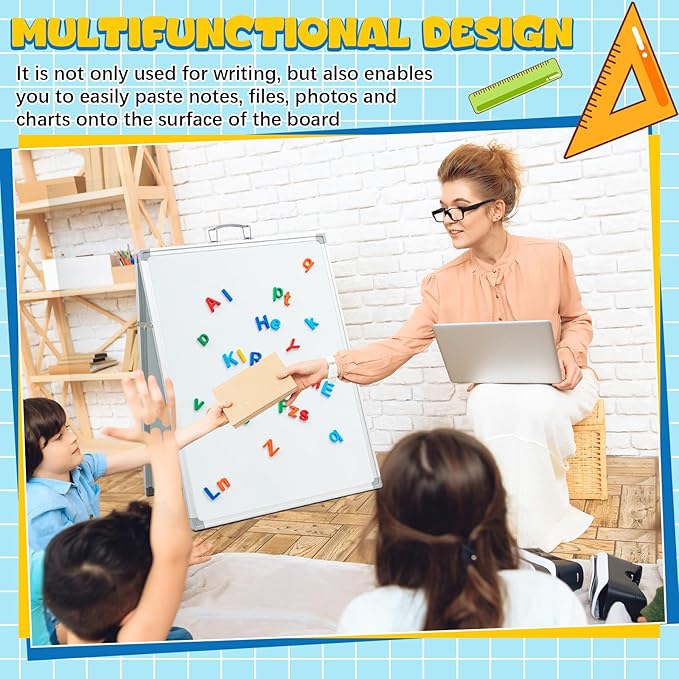 Lincia 24 x 18 Inch Portable Dry Erase Board with Stand, Foldable White Board Double Sided Whiteboard Easel, Silver Aluminum Frame with Metal Handle for Office Home School Teaching Demonstration