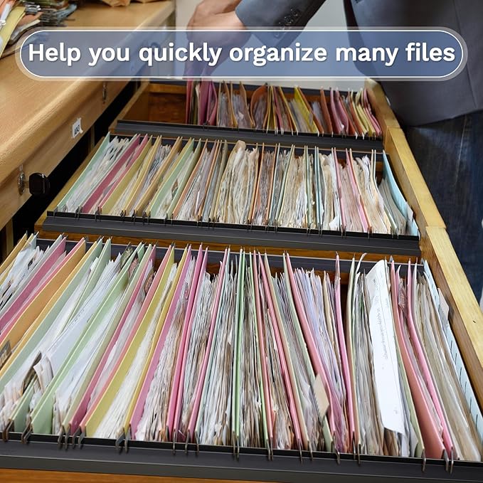 Tenare 4 Pieces Hanging File Rails PVC Black File Rails Hanging System Keeping Your Folders Neat and Organized(3/4 Inch Drawer Sides 15.8 Inch Long)