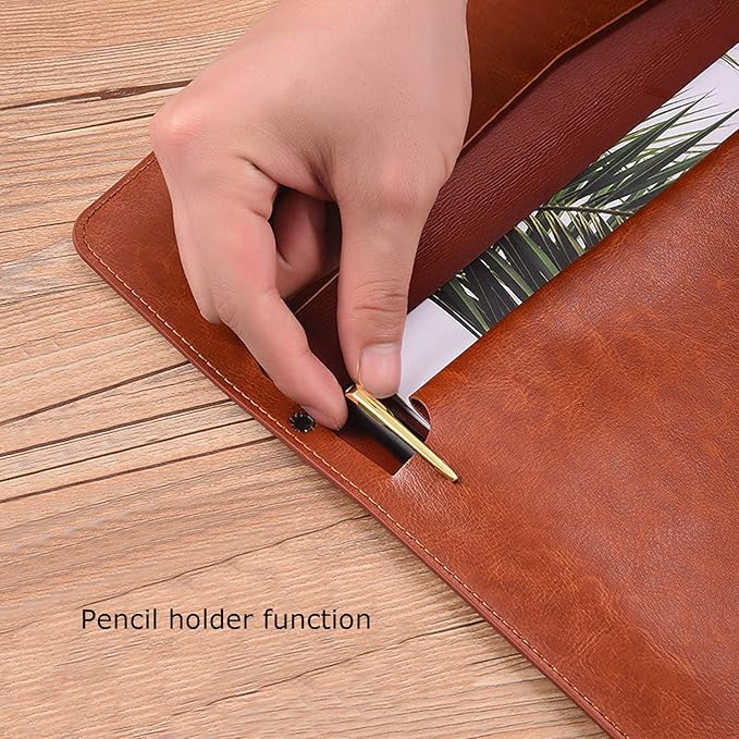 PU Leather A4 File Folder Document Holder Envelope Folder Case with Snap Closure for Receipt Contract Black&Brown