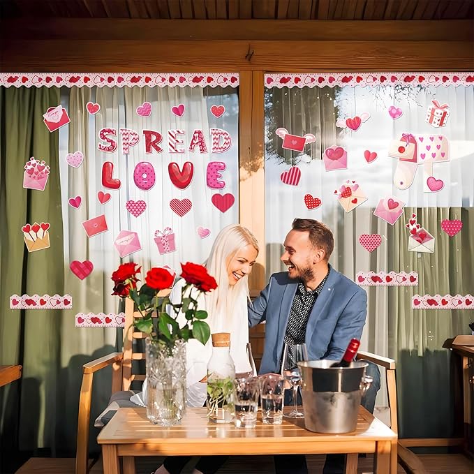 86Pcs Valentine's Day Bulletin Board Decoration Set Heart Paper Cutouts Spread Love God Valentine Day Decorations for Classroom Pink Red Heart Church School Home Chalkboard Wall Door Party Decor