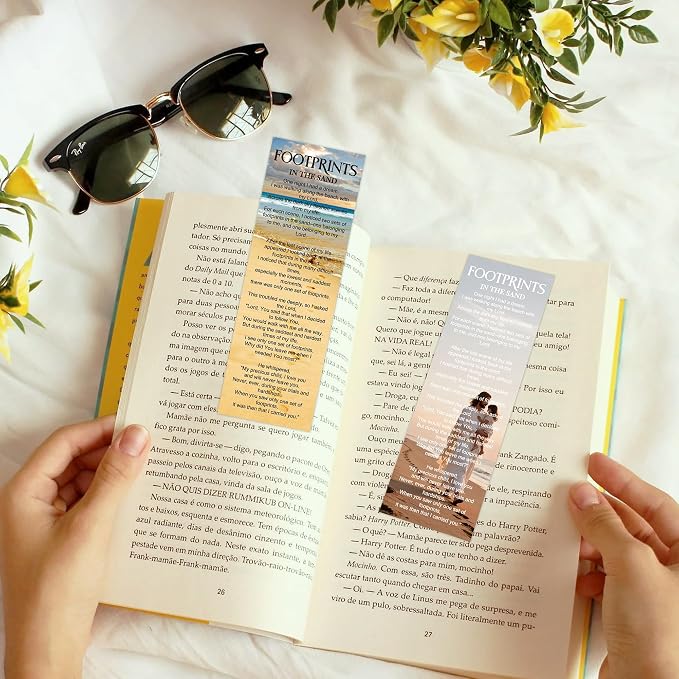 100 Pcs Footprints in The Sand Bookmark, Christian Bible Verse Book Markers Page Clips, Inspirational Bookish Gifts for Women Students Book Lovers