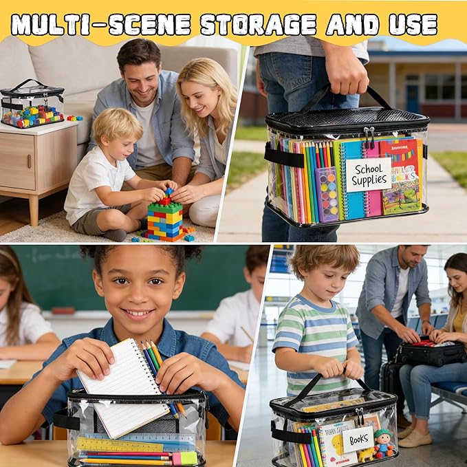 5 Pack Clear Toy Storage Bags, Toy Organizers and Storage with Labels and Manual Pocket, Suitable for Storing Puzzles, Stationery, Building Blocks (5 Packs Colorful Size L(L: 9.5 * 7 * 5.7Inch))