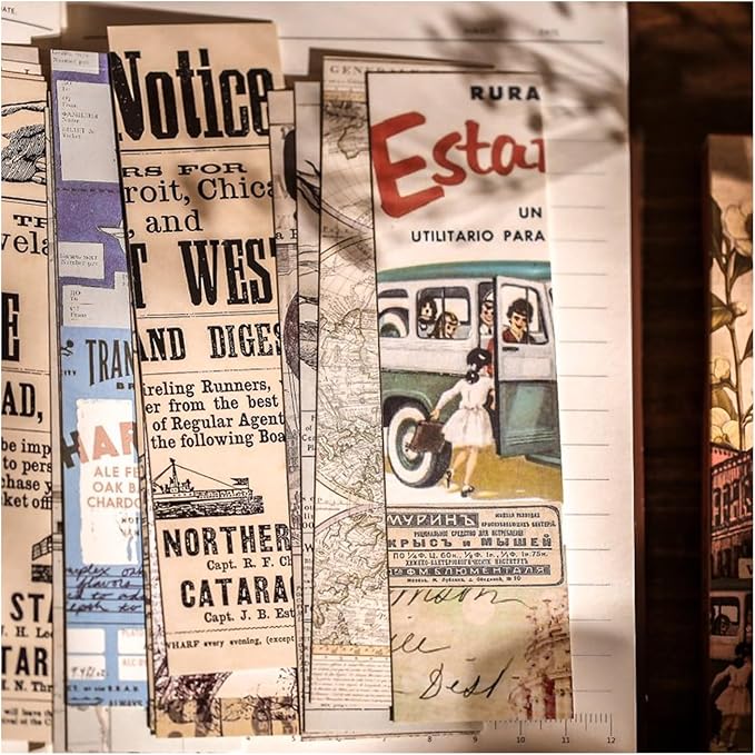 30Pcs Vintage Aesthetic Bookmarks, Antique Newspaper & Retro Art Page Markers, Old World Map Building Floral Design for Book Lovers (The Past)