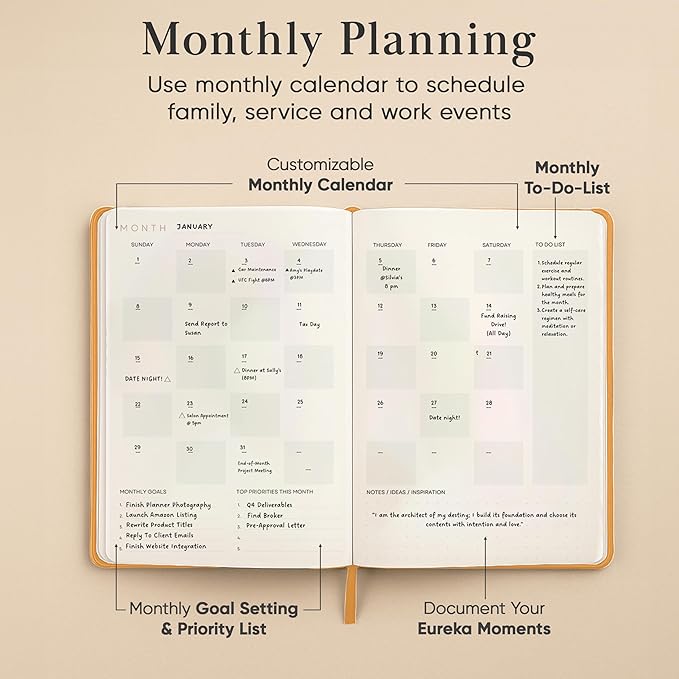 2026 Planner, Daily Journal & Gratitude Journal All-In-One with To Do List, Self Care Prompts & Habit Tracker - 5 x 8 - Orange