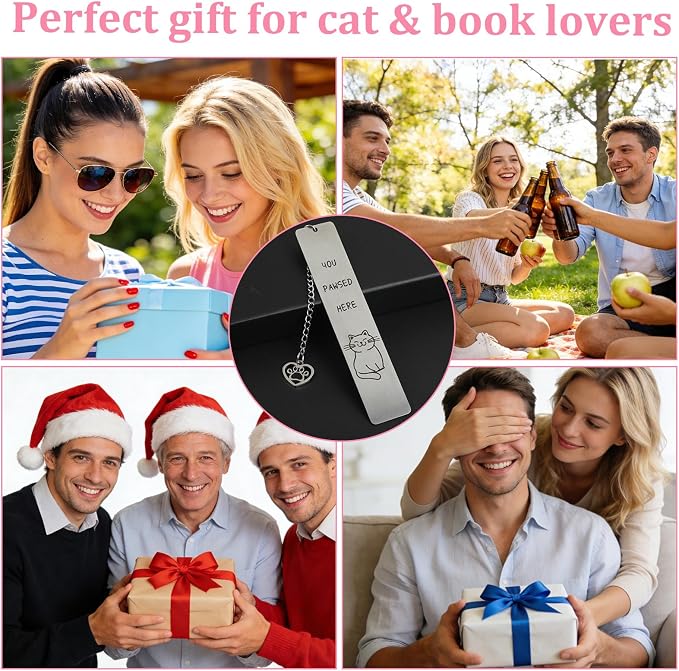 Nogeqi Cute Cat Bookmark, Stainless Steel Kitten Book Marks for Reading Women, Metal Bookmark Bookish Gift for Cat Lovers, Funny Animal Book Marker Cats Gifts for Reading Lovers Women