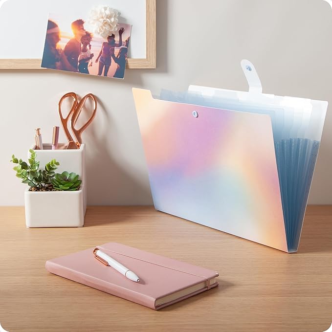 U Brands Poly 6 Pocket Expandable Folder with Tabs, Lucent Dreams Pastel, 1 Count, 1/5-cut tabs and 14 Blank Adhesive Labels