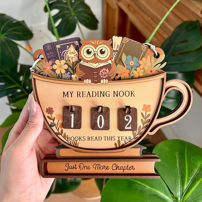 Book Counter Sign, Owl Books Read This Year, Cute Reading Tracker Wood Sign, Book Tracker for Home Library Decor Book Lover Gift (Owl)