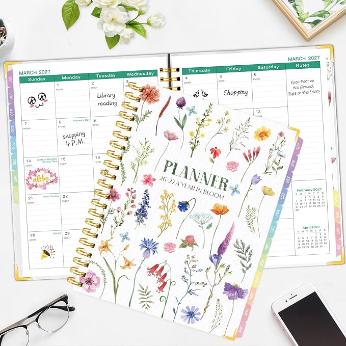 GuassLee Large Academic Planner 2026-2027, Weekly and Monthly Planner from July 2026-June 2027, 8.8"x11.4" Aesthetic Agenda Book with Back Pocket, Stickers, Coated Tabs, A4 Size