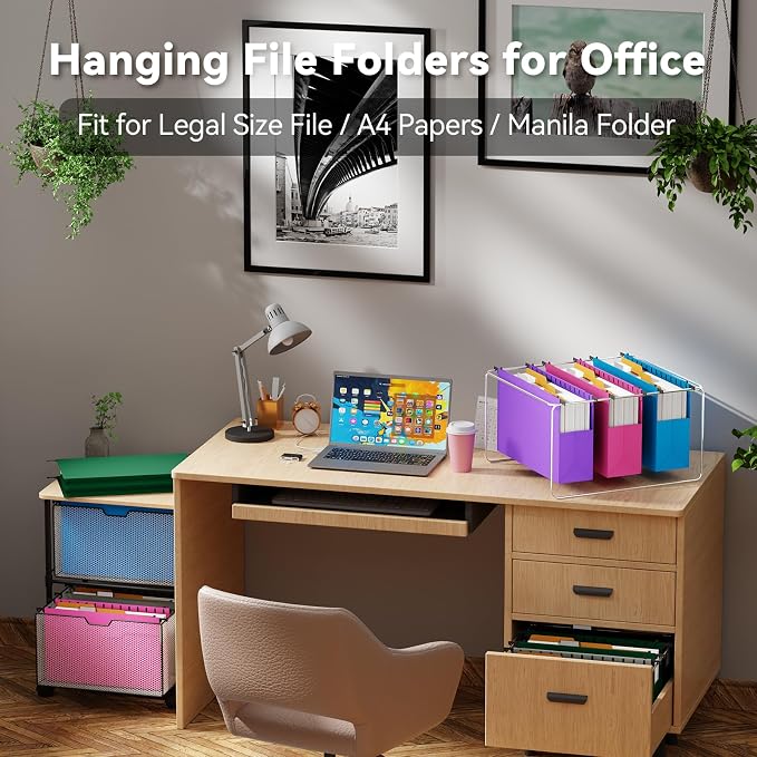 Ansook Legal Size Hanging File Folders Extra Capacity, Heavy Duty 3" Expandable File Folder Hanging Legal with Tabs,6 Pack File Cabinet Folders,File Frame & Box Hang Folder,Hanging File Organizer